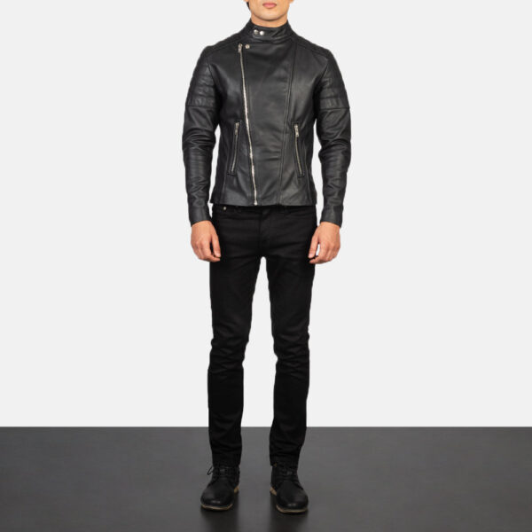Faisor Black Leather Biker Jacket - Image 3