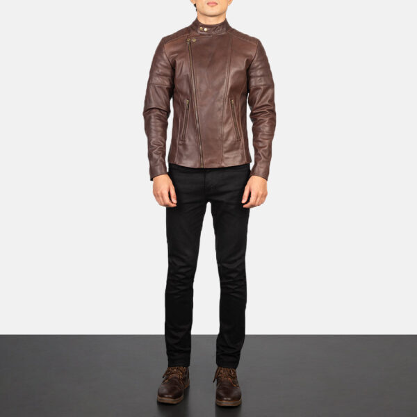 Faisor Brown Leather Biker Jacket - Image 3