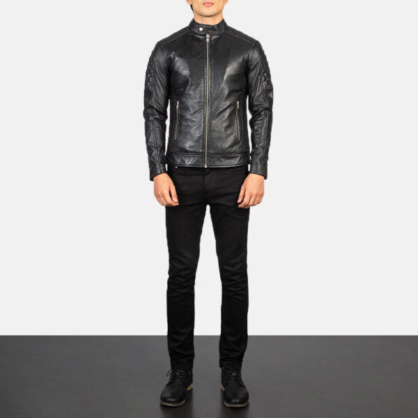 Fernando Quilted Black Leather Biker Jacket - Image 3