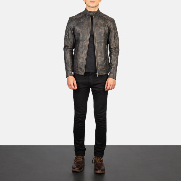Fernando Quilted Distressed Brown Leather Biker Jacket - Image 3