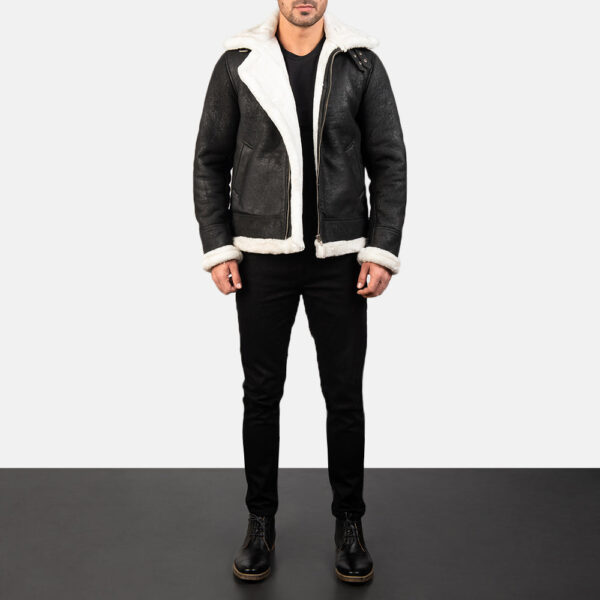 Francis B-3 Distressed Black Leather Bomber Jacket - Image 3