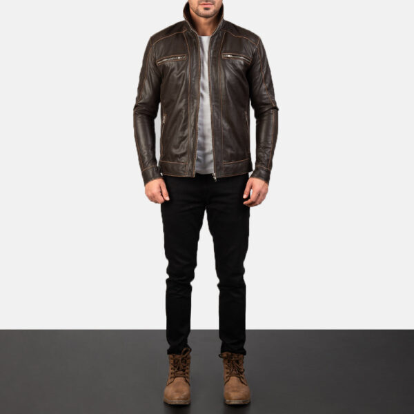 Hudson Brown Leather Biker Jacket - Image 3