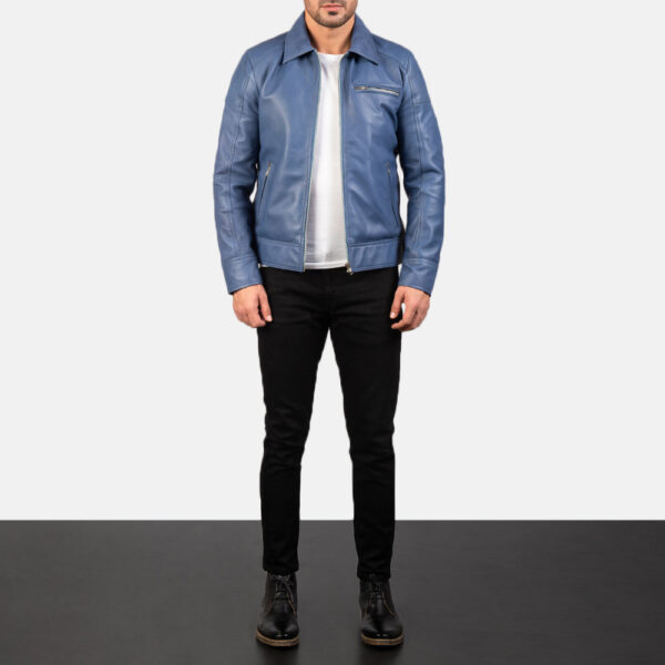 Lavendard Blue Leather Biker Jacket - Image 4