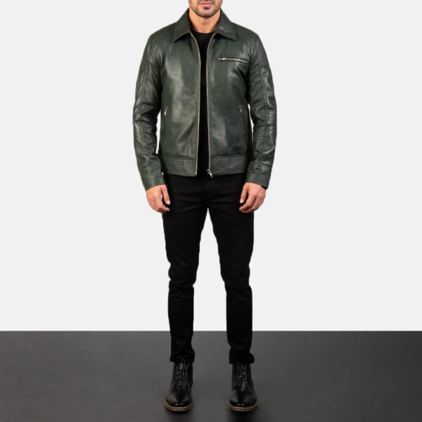 Lavendard Green Leather Biker Jacket - Image 4
