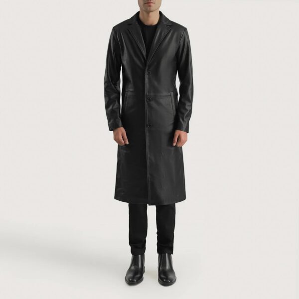 Mateo Black Leather Single Breasted Coat - Image 3