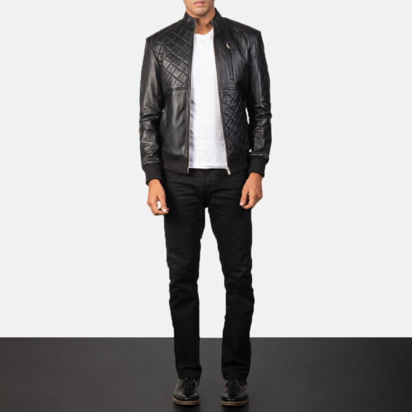 Moda Black Leather Bomber Jacket - Image 3