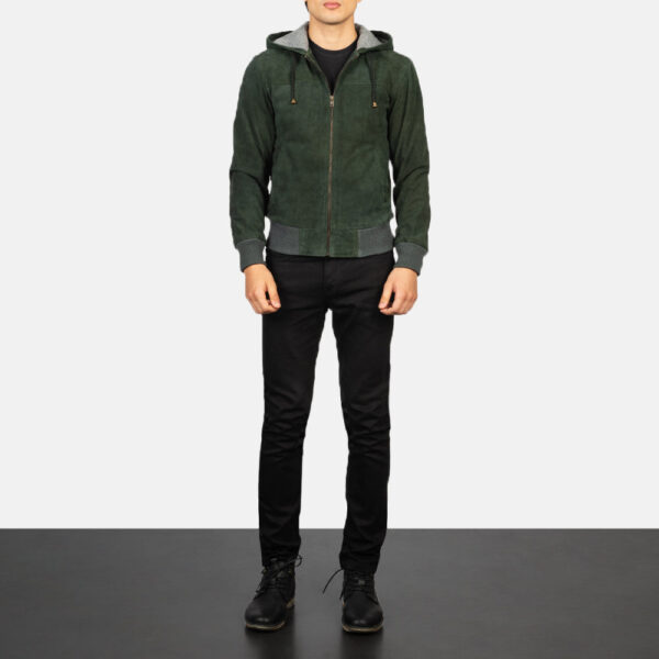 Nintenzo Green Hooded Suede Bomber Jacket - Image 3
