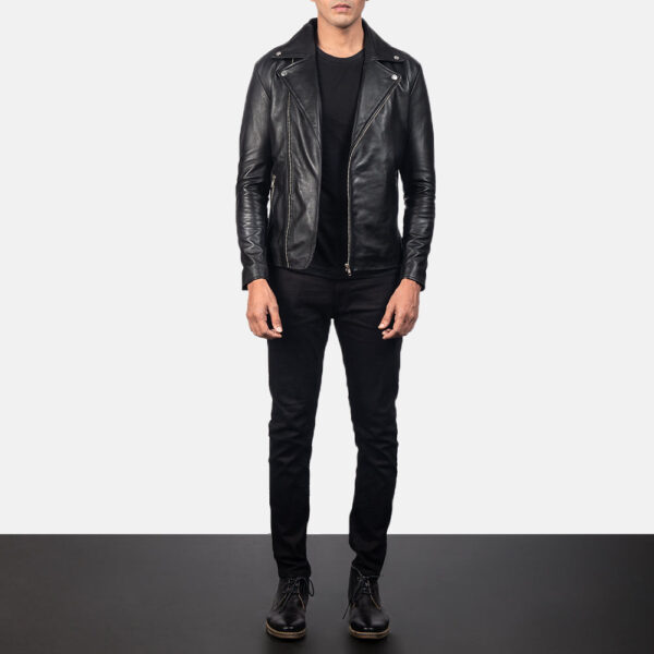 Noah Black Leather Biker Jacket - Image 4