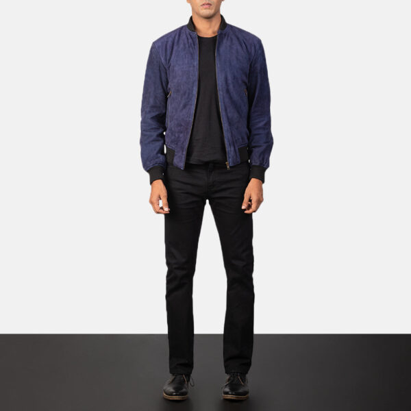 Shane Blue Suede Bomber Jacket - Image 3