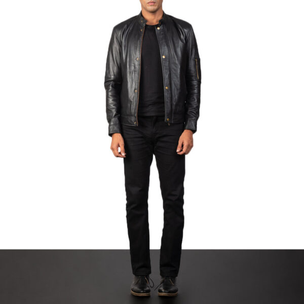 Tea House Black Leather Biker Jacket - Image 4