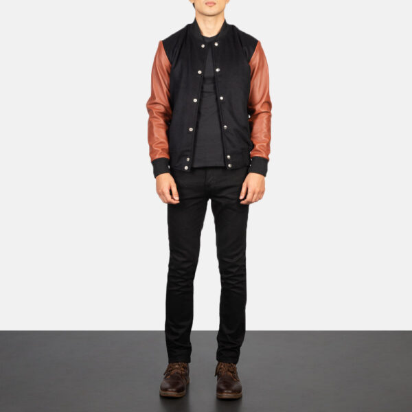 Vaxton Brown & Black Hybrid Varsity Jacket - Image 3