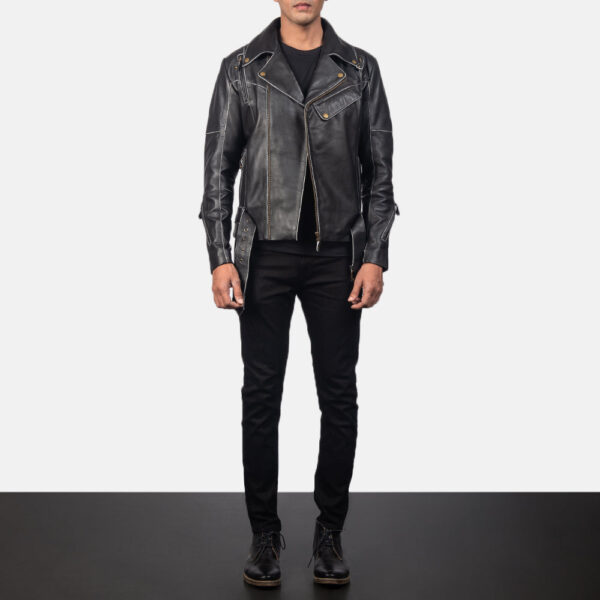 Vincent Black Leather Biker Jacket - Image 3