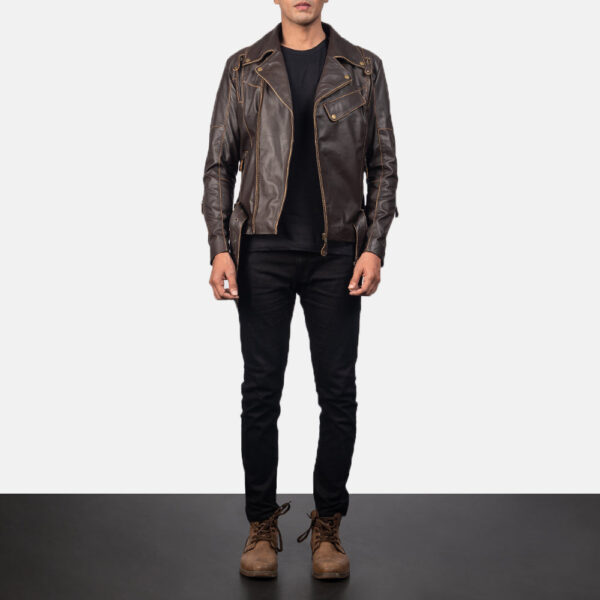 Vincent Brown Leather Biker Jacket - Image 4