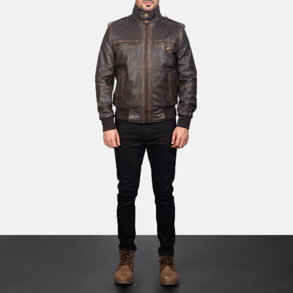 Glen Street Brown Leather Bomber Jacket - Image 3