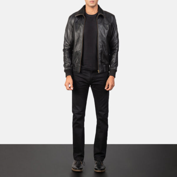 Air Rolf Black Leather Bomber Jacket - Image 3