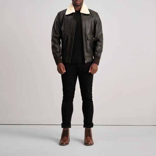 Airin G-1 Brown & Cream Leather Bomber Jacket - Image 3