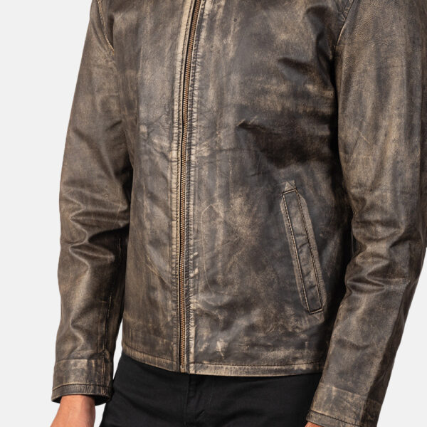 Alex Distressed Brown Leather Biker Jacket - Image 6