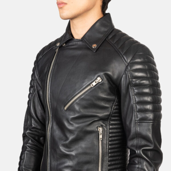 Armand Black Leather Biker Jacket - Image 6