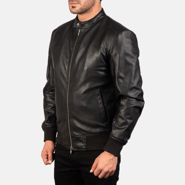 Avan Black Leather Bomber Jacket - Image 2