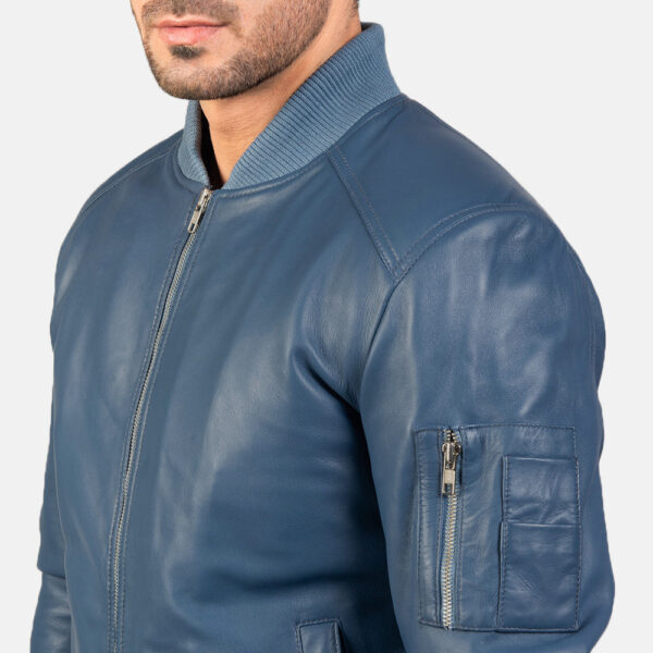 Bomia Ma-1 Blue Leather Bomber Jacket - Image 6