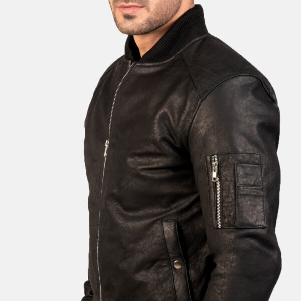 Bomia Ma-1 Distressed Black Leather Bomber Jacket - Image 5