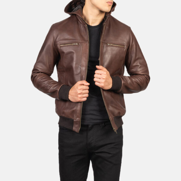 Bouncer Biz Brown Leather Bomber Jacket - Image 4