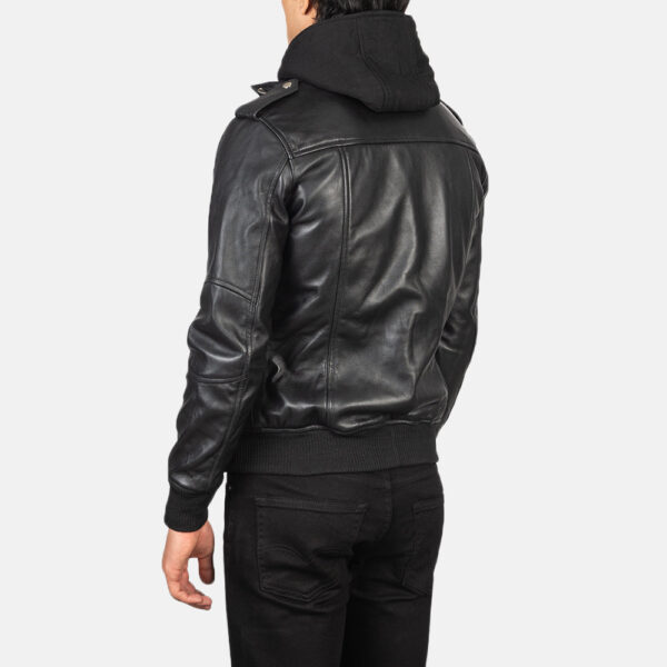 Bravado Black Hooded Leather Bomber Jacket - Image 5