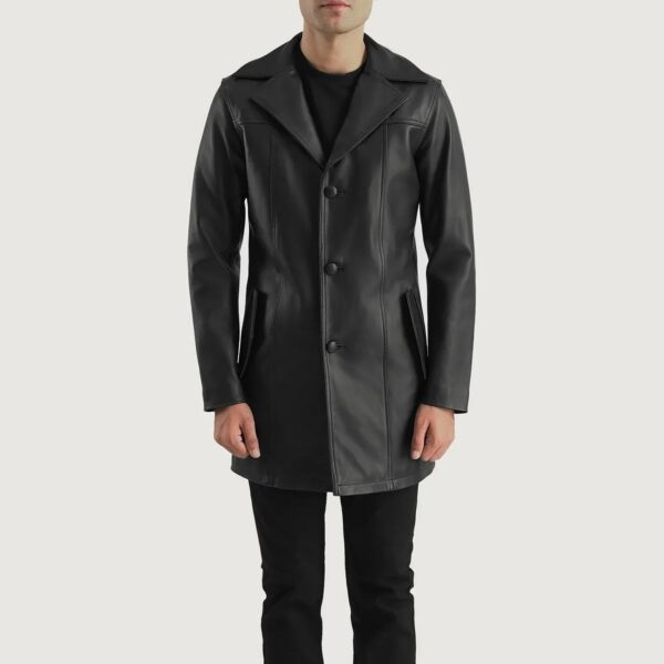 Brawnton Black Leather Coat - Image 4
