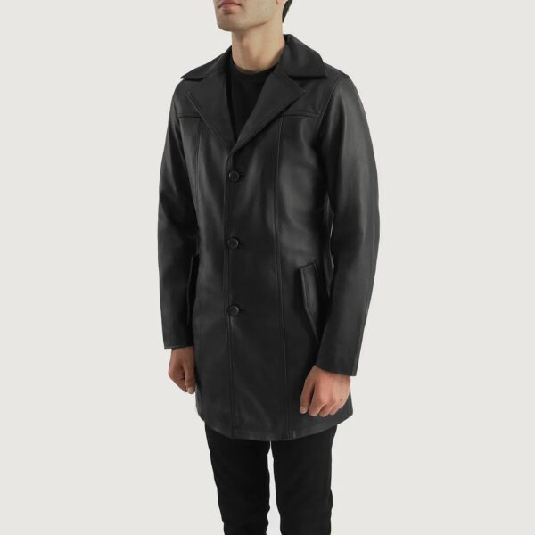 Brawnton Black Leather Coat - Image 2
