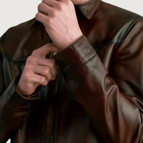 Bronco Distressed Brown Leather Shirt - Image 5