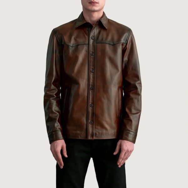 Bronco Distressed Brown Leather Shirt - Image 3