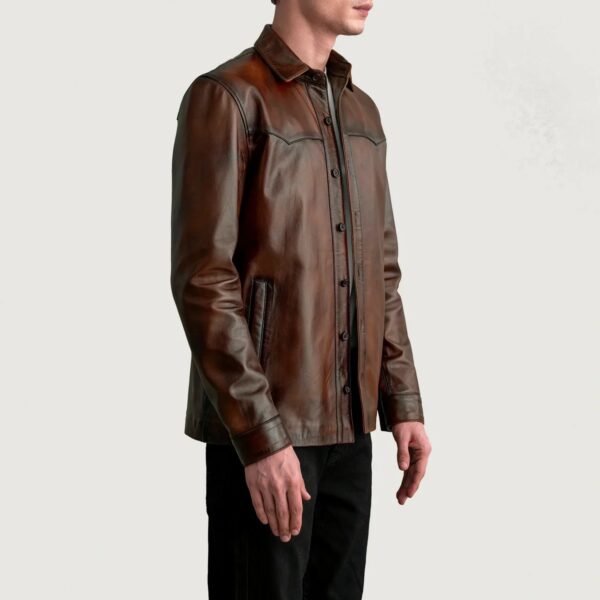 Bronco Distressed Brown Leather Shirt - Image 2