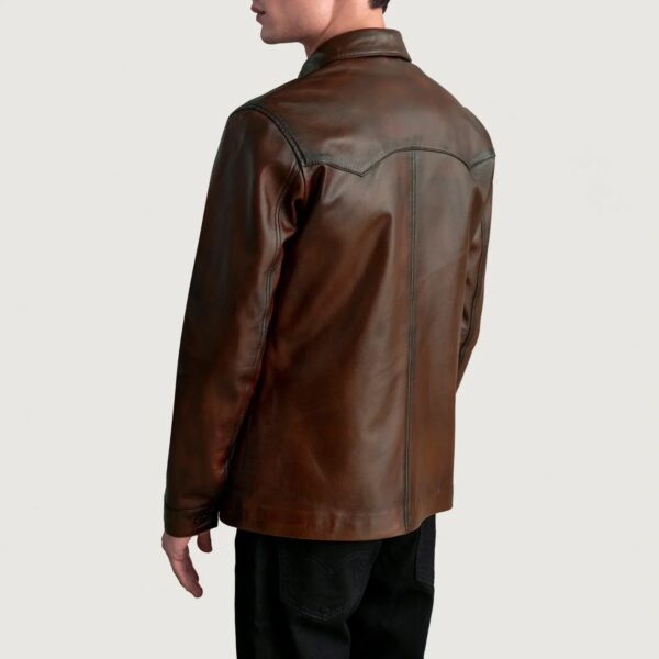 Bronco Distressed Brown Leather Shirt - Image 6