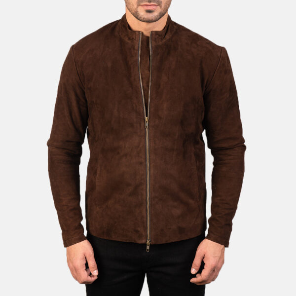 Charcoal Mocha Suede Biker Jacket - Image 4