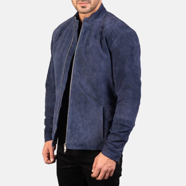 Charcoal Navy Blue Suede Biker Jacket - Image 2
