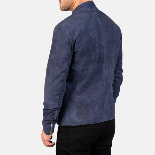 Charcoal Navy Blue Suede Biker Jacket - Image 5