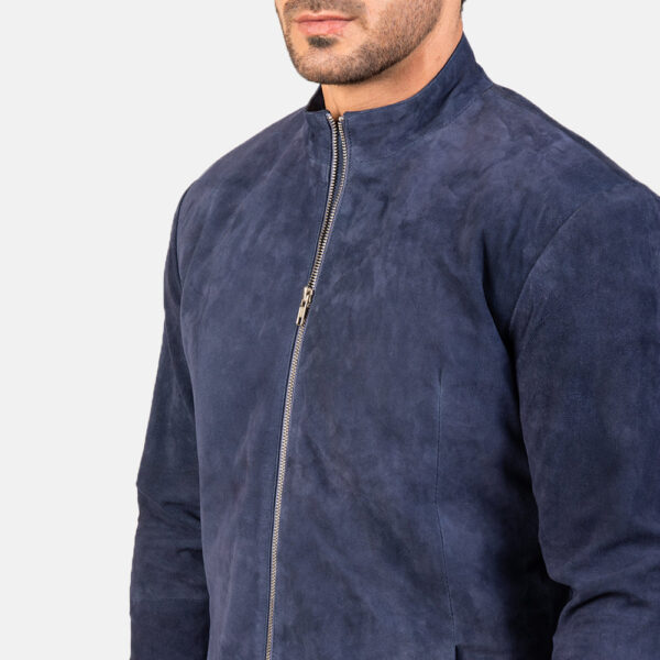 Charcoal Navy Blue Suede Biker Jacket - Image 6