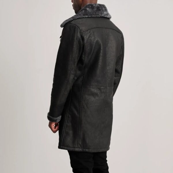 Charles Distressed Black Leather Shearling Double-Breasted Coat - Image 5