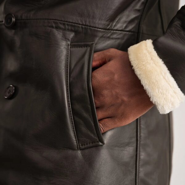 Charles Brown Leather Shearling Double-Breasted Coat - Image 6