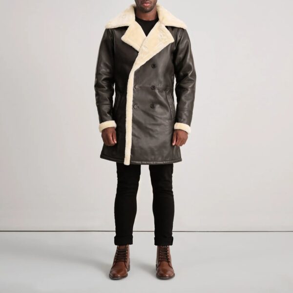 Charles Brown Leather Shearling Double-Breasted Coat - Image 3