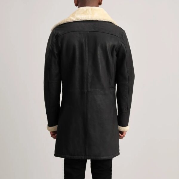 Charles Tumbled Black Leather Shearling Double-Breasted Coat - Image 5