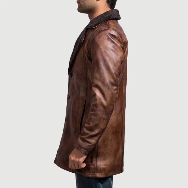 Cinnamon Distressed Leather Fur Coat - Image 4