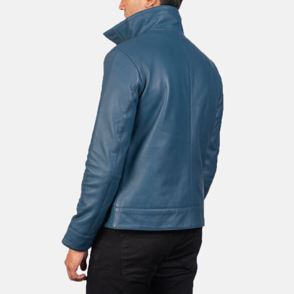Columbus Blue Leather Bomber Jacket - Image 5