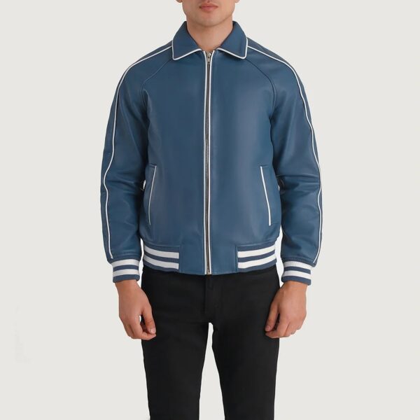 Cooper Blue Leather Varsity Jacket - Image 4