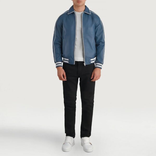 Cooper Blue Leather Varsity Jacket - Image 3