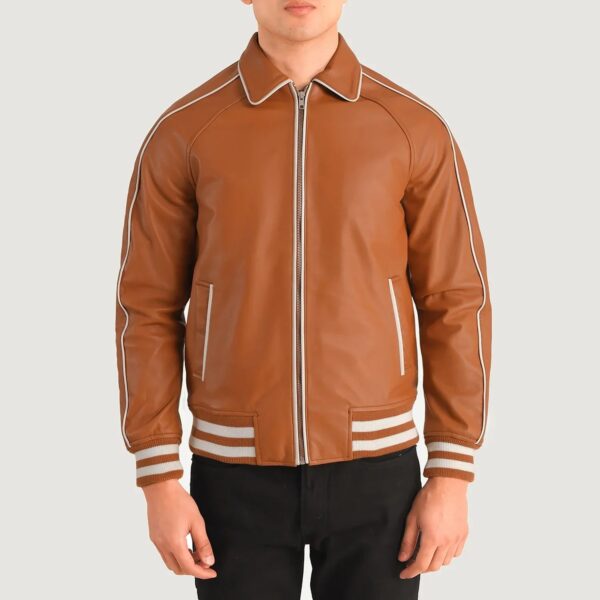 Cooper Tan Brown Leather Varsity Jacket - Image 4