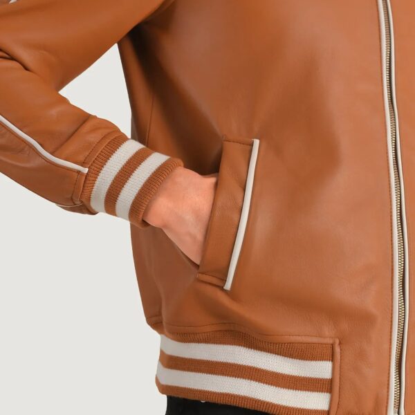 Cooper Tan Brown Leather Varsity Jacket - Image 6