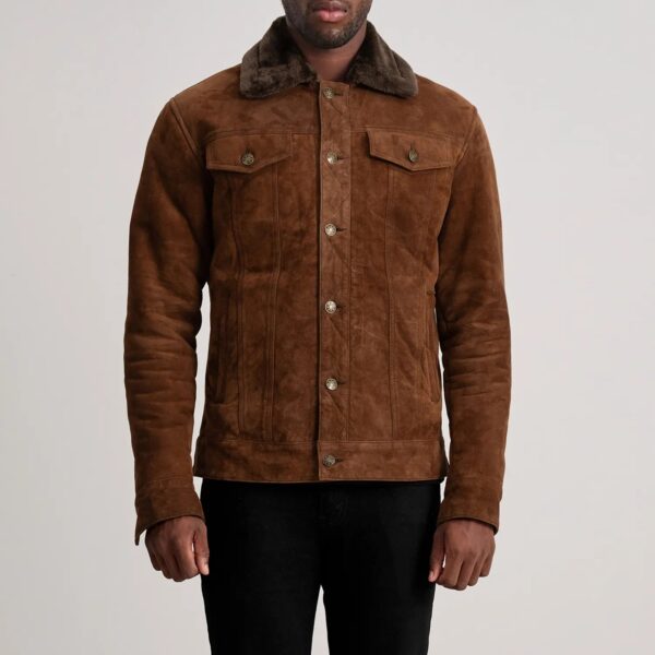 Dallis Brown Suede Shearling Trucker Jacket - Image 4