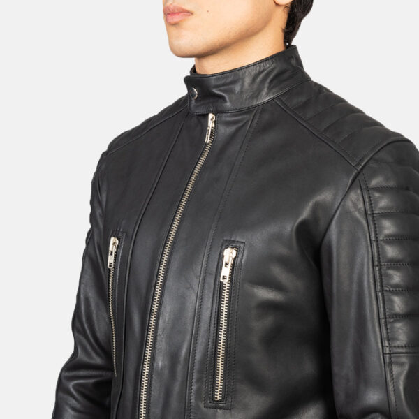 Damian Black Leather Biker Jacket - Image 6