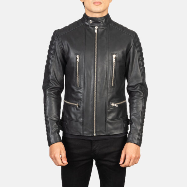 Damian Black Leather Biker Jacket - Image 4
